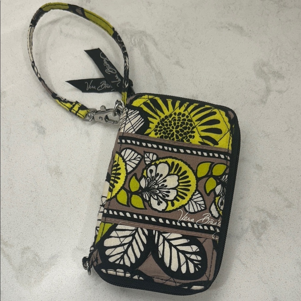 Vera Bradley Yellow and Black Floral Wristlet Retired - Picture 8 of 10